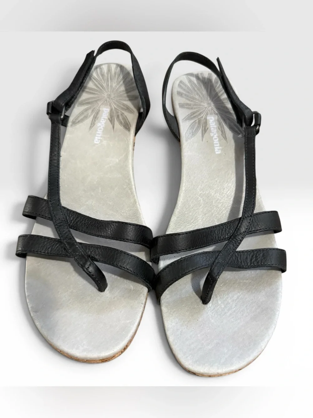 Patagonia Black Leather Cork Wedge Sandals Size 9.5